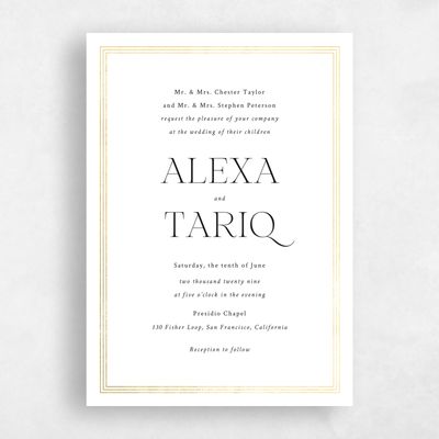 White Foil Wedding Invitation - Teagan Classic Foil