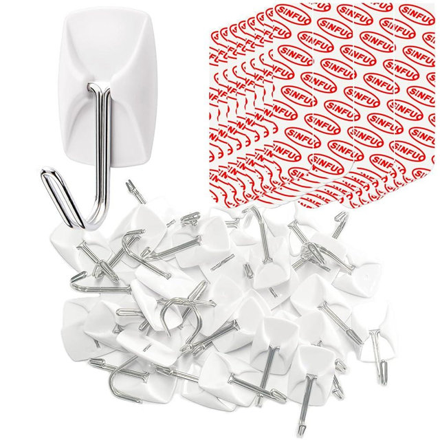 Wire Hooks for Wall Small 32 Hooks, Heavy Duty Wall Hooks with 32 Strips, Damage Free Adhesive Hooks for Key Holder, Coat, Door, Shower Hanging