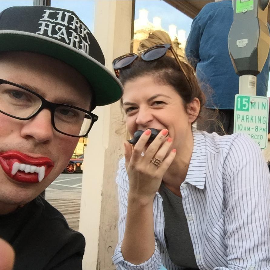 Goofing off on one of our first dates in Old Sacramento