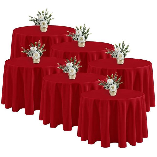 Fitable 6 Pack Red Round Tablecloths - 120 Inches in Diameter - Stain Resistant and Washable Table Clothes, Polyester Fabric Table Covers for Wedding, Party, Banquet, Formal Events