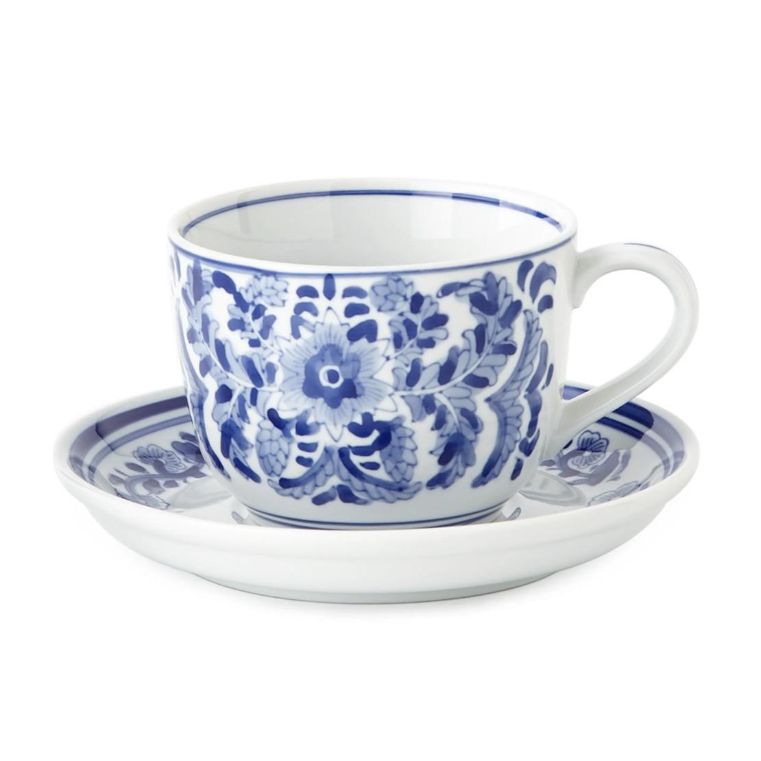 Neiman Marcus Set of 12 Assorted Blue & White 14-Ounce Cups & Saucers