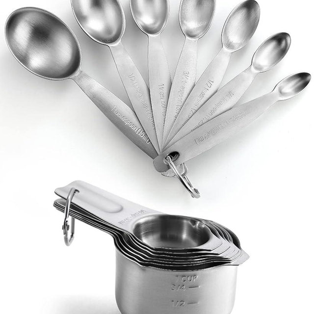 Spring Chef - Oval Measuring Spoons Set of 7 & Measuring Cups Set of 7 Bundle. Easy to Read Measurement Markings For Measures Dry and Liquid Ingredients