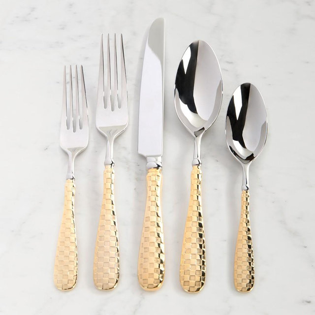 MacKenzie-Childs Check Flatware Set, 5-Piece, Gold