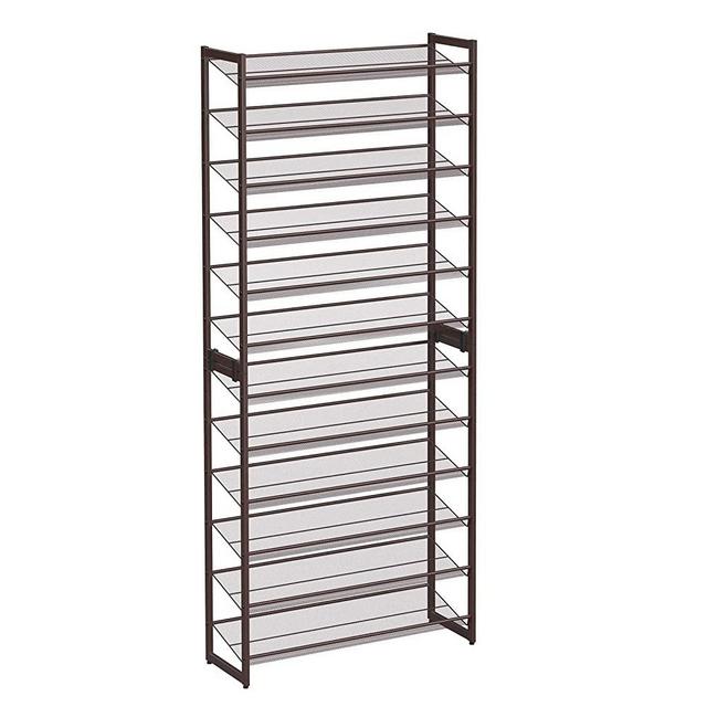 SONGMICS 12-Tier Shoe Rack, Set of 2 Stackable 6-Tier Shoe Organizers, 48-60 Pairs of Shoes, Large Capacity, Metal Mesh Shoe Shelf Storage, Adjustable Flat or Angled Shelves, Bronze ULMR12A