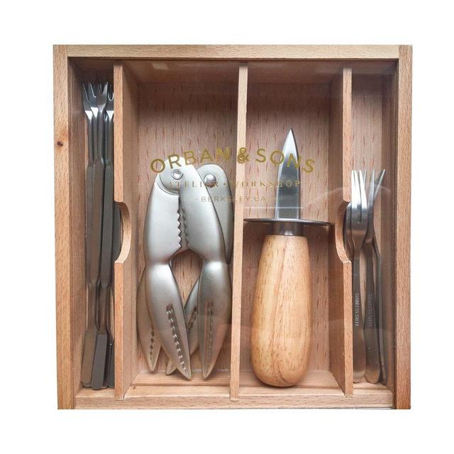 Orban & Sons Seafood Set with Cracker in Wooden Box with Acrylic Lid