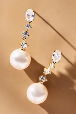 NADRI Oval Crystal Pearl Drop Earrings