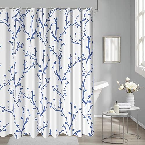 loyapobo Branch Shower Curtain Blue Forest Tree Watercolor Branch Print for Bathroom Curtain Fabric Waterproof, 72x72 inches