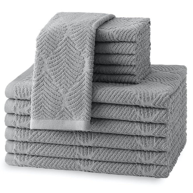 SweetRoyal 12Pack Kitchen Towels and Dishcloths Set, 16 x 25 inches Kitchen Towels and 13 x 13 inches Dishcloths, Kitchen Towels Set with Hanging Loop, for Kitchen Drying, Cleaning