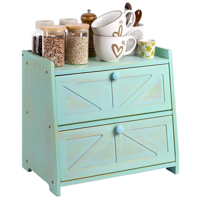 Vintage Double Layer Bread Box for Kitchen Countertop, Bamboo Bread Storage Container, Breadbox for Homemade Bread, Large Capacity Bread Bin(Green)