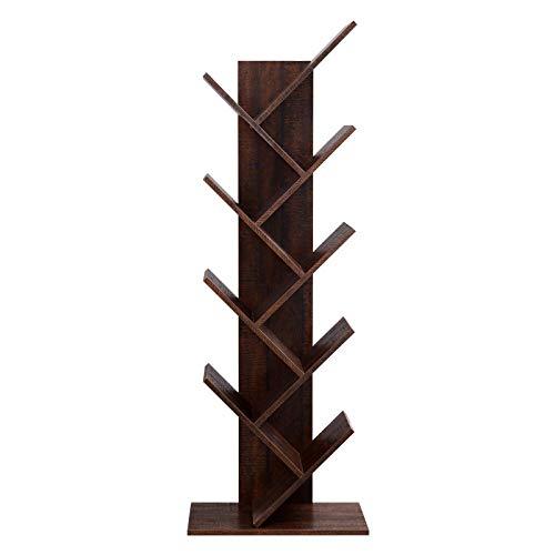VASAGLE 8-Shelf Wooden Tree Bookshelf, Bookcase Display Holder Organizer, Storage for Books, Movies, Video Games, and CDs, Walnut Color ULBC11BY
