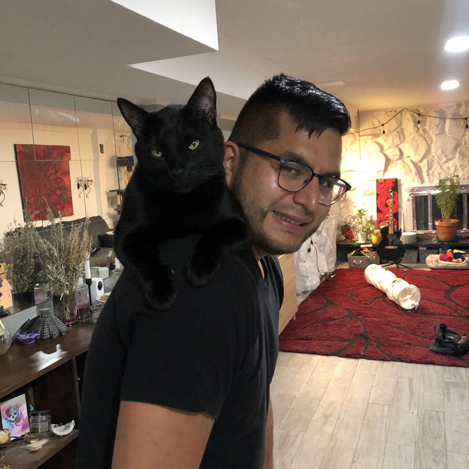 Carlos becomes a Cat Daddy to Jaden. | Carlos se convierte en el papá de los gatos de Jaden.