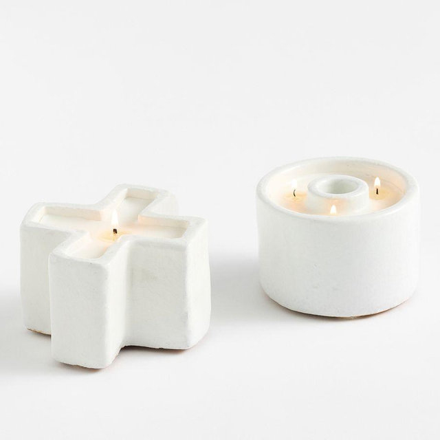 Xo Ceramic Candle Set: White: Set Of 2