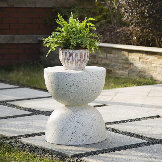 glitzhome Modern Decorative Garden Stool Heavy Duty Patio Sturdy Faux Terrazzo Garden Stool Side Table Plant Table for Indoor Outdoor, 17.75”H, White