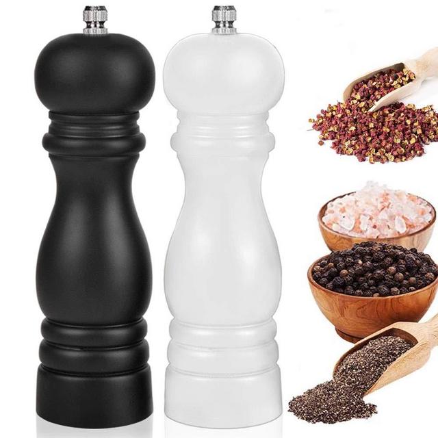 Premium Salt and Pepper Grinder Set of 2, Wood Salt and Pepper Shakers with Ceramic Core, Refillable Manual Sea Salt Pepper Mill Adjustable Coarseness for Spice/Chili/Sesame, 6.5 Inch (Black+White)