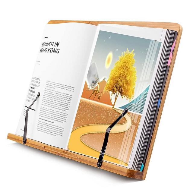 Large 15 Inch Bamboo Textbook Book Stand for Large Books Holder Reading Textbooks Bookstand Hands Free in Bed Cookbook Holders Stands for Kitchen Counter Adjustable Desktop Desk Book Stand Law School