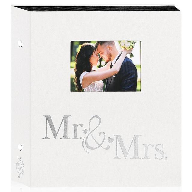 Lanpn Wedding Photo Album 6x4 600 Pocket Photos Slip in, Linen Cover Large Capacity Newlywed Marriage Window Album Hold 600 Horizontal Vertical Photos (Mr & Mrs, White)