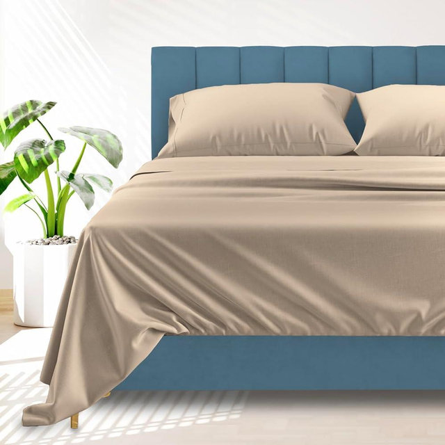 Ashton Sheets 100% Egyptian Cotton Sheets Queen Size Bed Set - Luxury 1500 High Thread Count Egyptian Cotton Queen Sheet Set (4 PC, Taupe), 17" Deep Pocket, Silky Soft, Cooling, Sateen Bedding