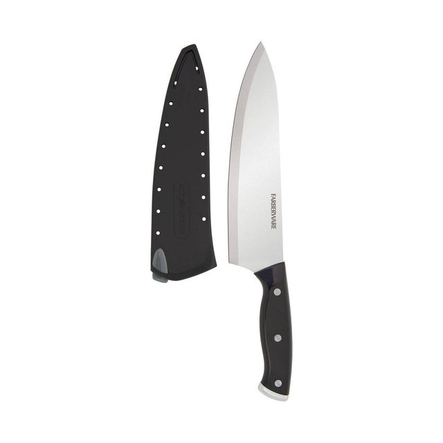 Farberware 8" Chef Knife Black: Stainless Steel Blade, Riveted Handle, Kitchen Cutlery, Hand Wash, Lifetime Warranty