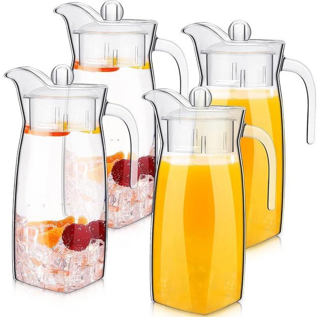 Didaey 4 Pack 46oz Acrylic Water Pitcher with Lid and Spout Handle Clear Plastic Pitcher Heat Resistant Plastic Carafe Unbreakable Beverage Container Fridge Jug for Juice Iced Tea Sangria Lemonade