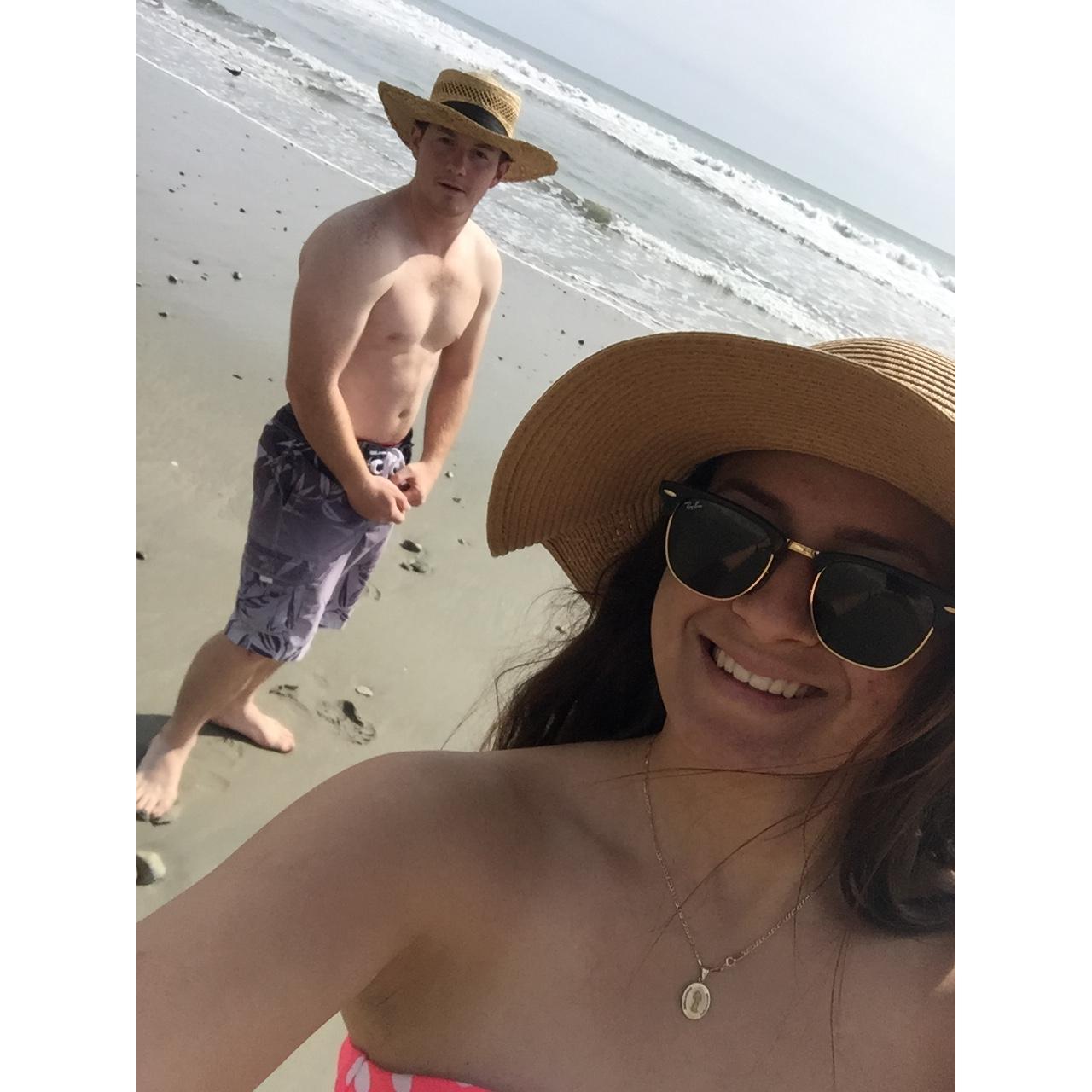 Having fun in 2016 at the same place Adam proposed, Avila Beach CA
