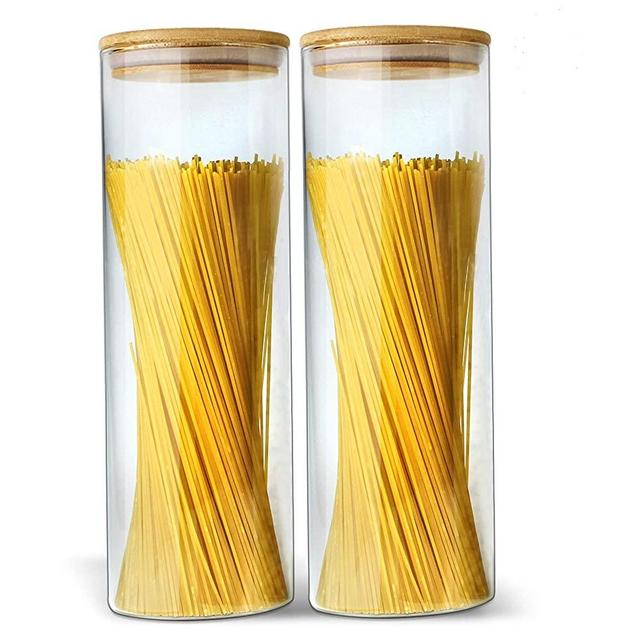 Glass Jar with Bamboo Lids Urban Green, Glass Airtight food Storage Containers, Glass Canister Sets, Large Spaghetti Jars, Pantry Organization and Storage Glass Jars, Kitchen Canisters, 2pack 70oz