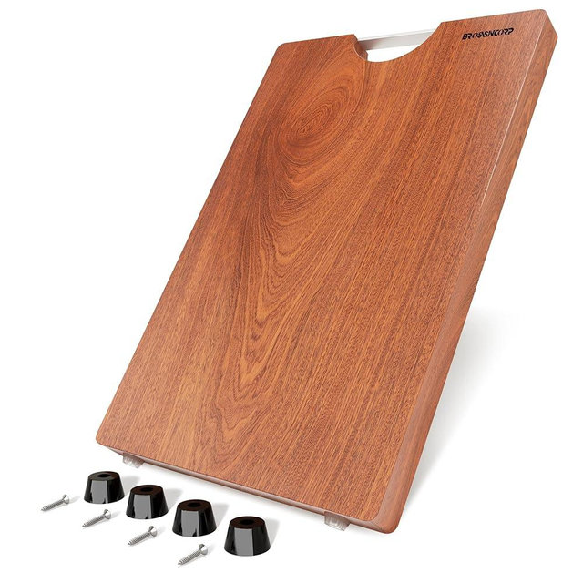 Brosisincorp Solid Sapele Wood Cutting Board - X-Large 17.71" x 11.81" x 1.18" Thick, Non-Toxic, Heavy-Duty Butcher Block with Rubber Feet for Kitchen