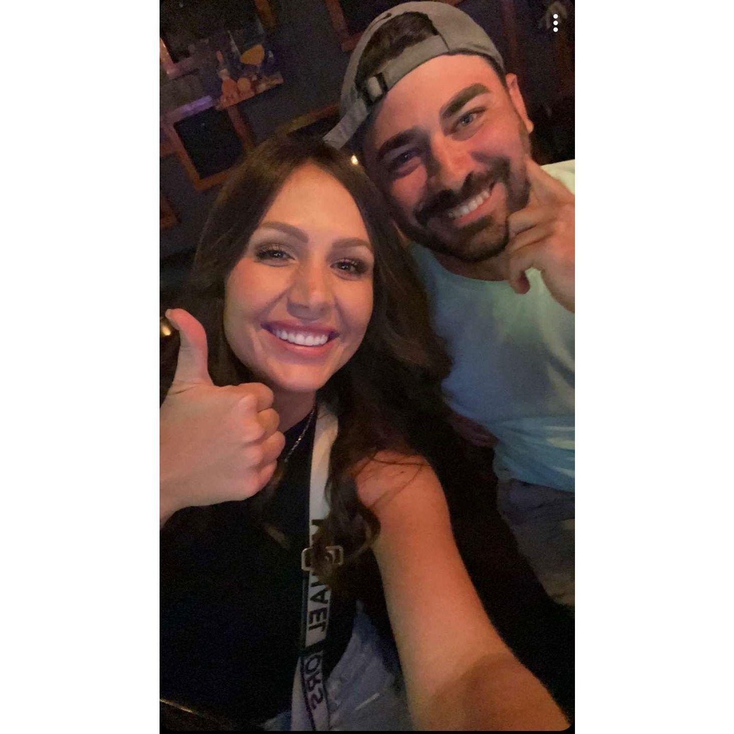 This was our first picture together! We sent it to our friend Hanna who set us up!