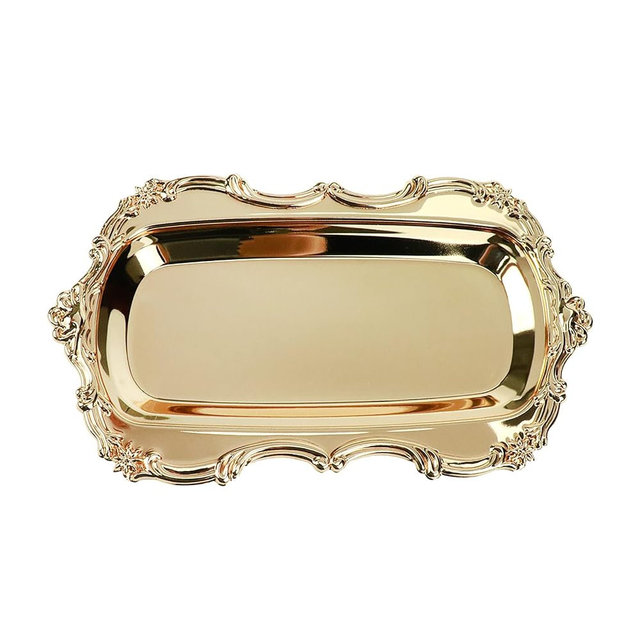Quluxe Vintage Trinket Dish Jewelry Tray Small Perfume Organizer Tray for Wedding Photographer Detail Props Ceremony Antique Decor (Gold)