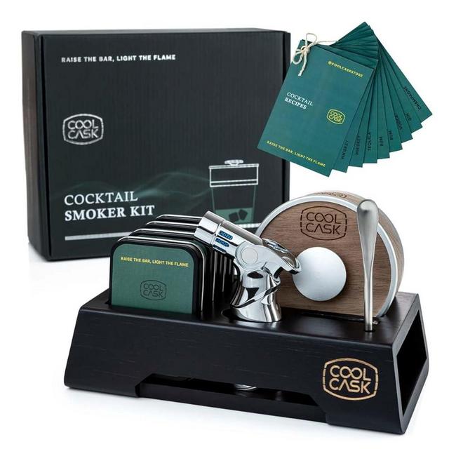 Cocktail Smoker Kit with Torch, Stand & 4 Wood Chip Flavours, Bourbon Smoker Infuser Kit for Smoked Whiskey, Old Fashioned Drinks, Without Butane, Whiskey Gift Set for Men. Dad, Son