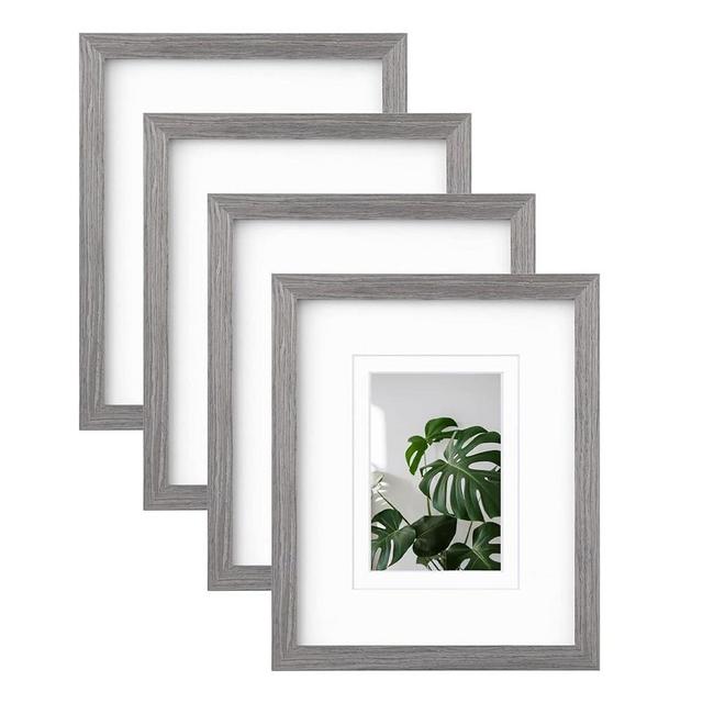 Egofine 8x10 Picture Frames Made of Solid Wood with Plexiglass, Display Pictures 4x6/5x7 with Mat or 8x10 Without Mat Set of 4 for Tabletop and Wall Mounting, Light Grey