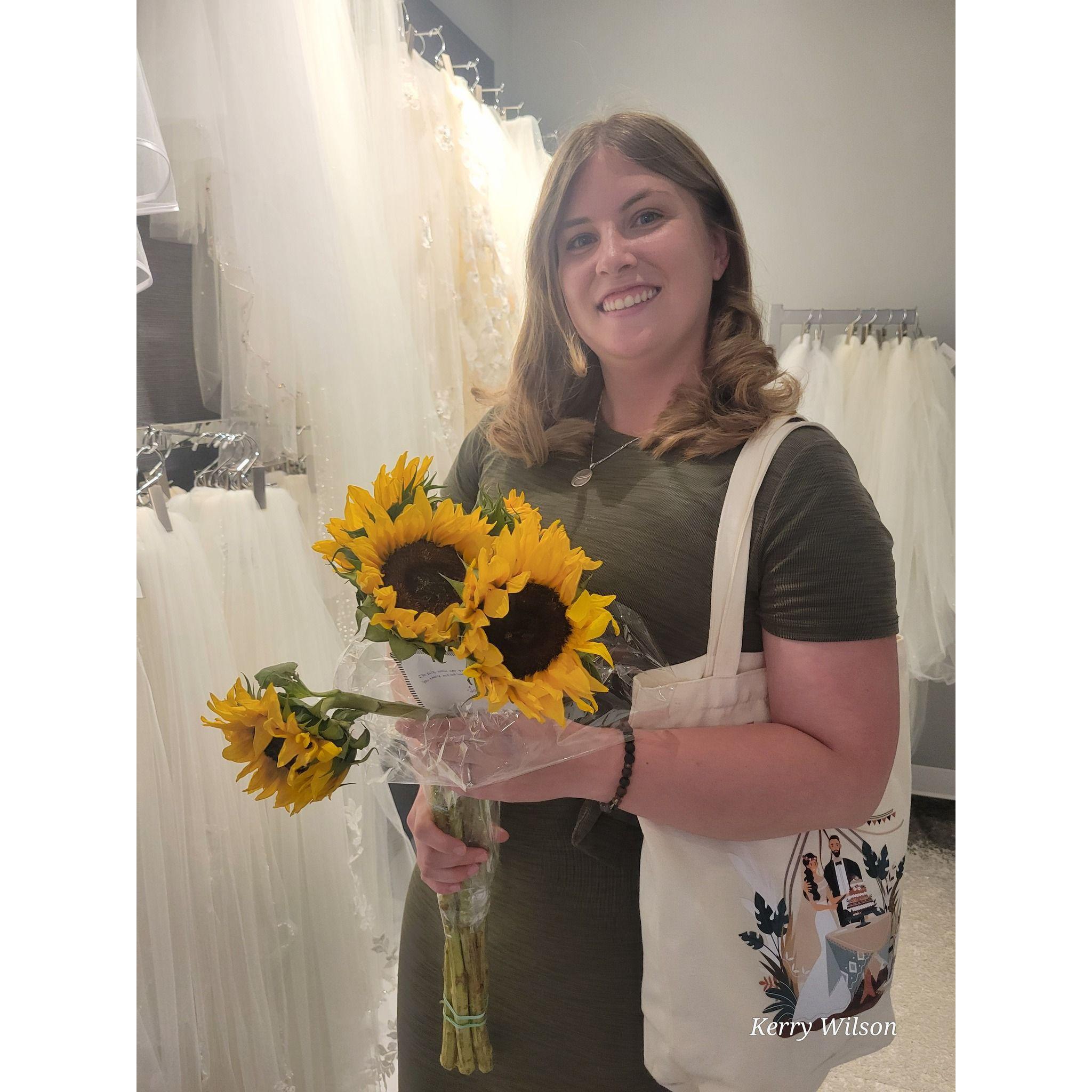 Joan's flowers at Dress Shopping! Thank you, Joan!
