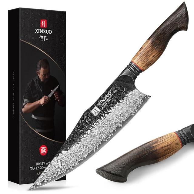 XINZUO 8.6 inch Professional Damascus Chefs Knife,67 Layers Damascus Steel Kitchen Knife,10Cr15CoMoV Steel Core,Very Sharp for Vegetables Meat Cutting for Home Kitchen,Burnt White Oak Wood Handle