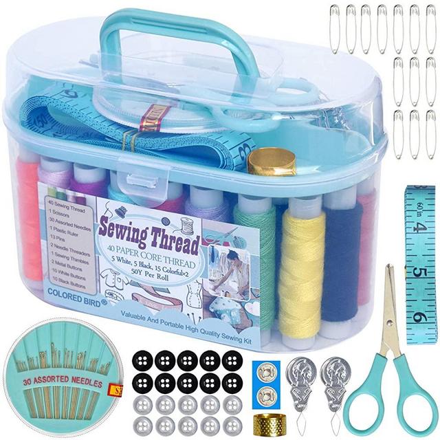 Rainbow Colored Sewing Thread, Sewing kit, Sewing Supplies, Scissors, Buttons, pins, Measuring Ruler, Thread Guide, Thimble Fixing, Sewing Accessories, Travel and Emergency Equipment