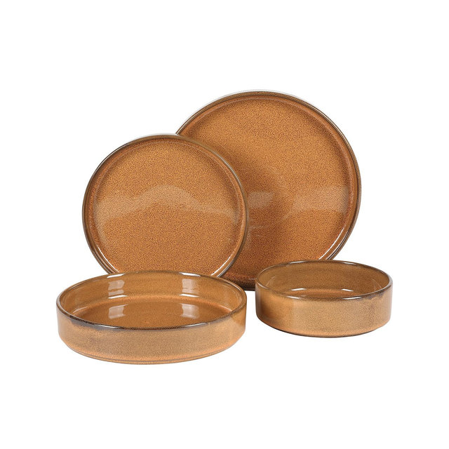 Bloomhouse Reactive Glaze Double Bowl 16 Pc Dinnerware Set, Service for 4
