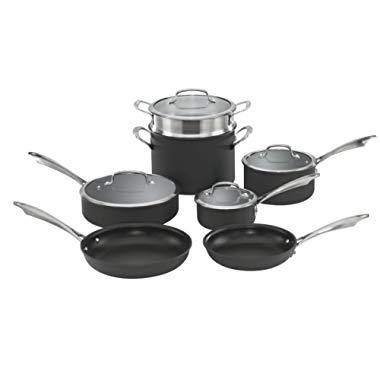 Cuisinart DSA-11 Dishwasher Safe Hard-Anodized 11-Piece Cookware Set, Black