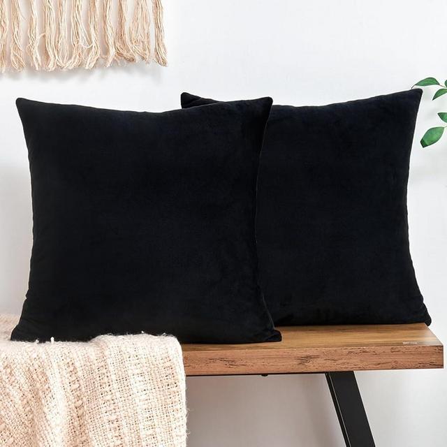 GriNeed Throw Pillow Covers Decorative Velvet Set of 2 24x24 Inch Pillow Covers, Soft Black Large Pillowcases for Couch Sofa Bed Living Room, Farmhouse Home Boho Decor, Square Accent Cushion Covers