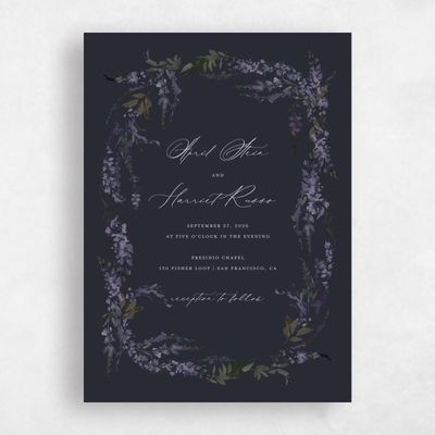 Ebony, Black Wedding Invitation - Riga Portrait