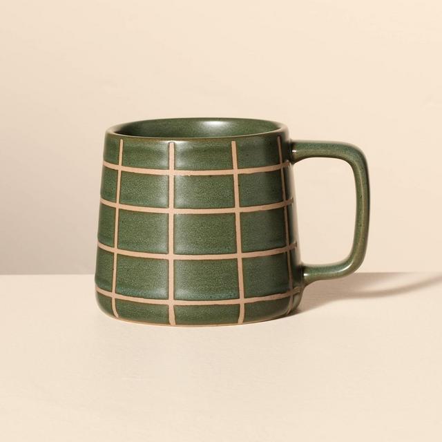 15oz Grid Reactive Glaze Tapered Stoneware Mug Green - Hearth & Hand™ with Magnolia