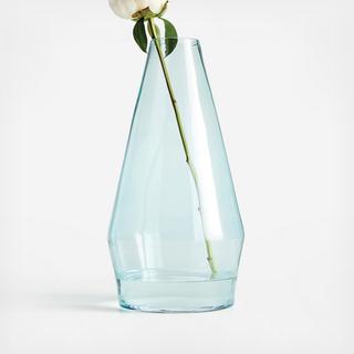 Blue Laurel Angled Glass Vase