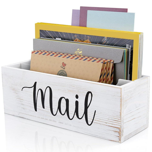 DRASTAR Mail Organizer Countertop, Mail Holder Wall Mount, Retro White Mail Sorter Organizer, Envelope Holder for Home Office