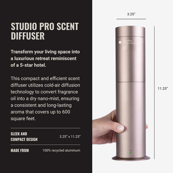 Hotel Collection Studio Pro Essential Oil Diffuser - 600 sq ft Coverage, Wired & Portable with Remote - Cold-Air Diffusion - Only Works with Pro Pod Bottles - Champagne