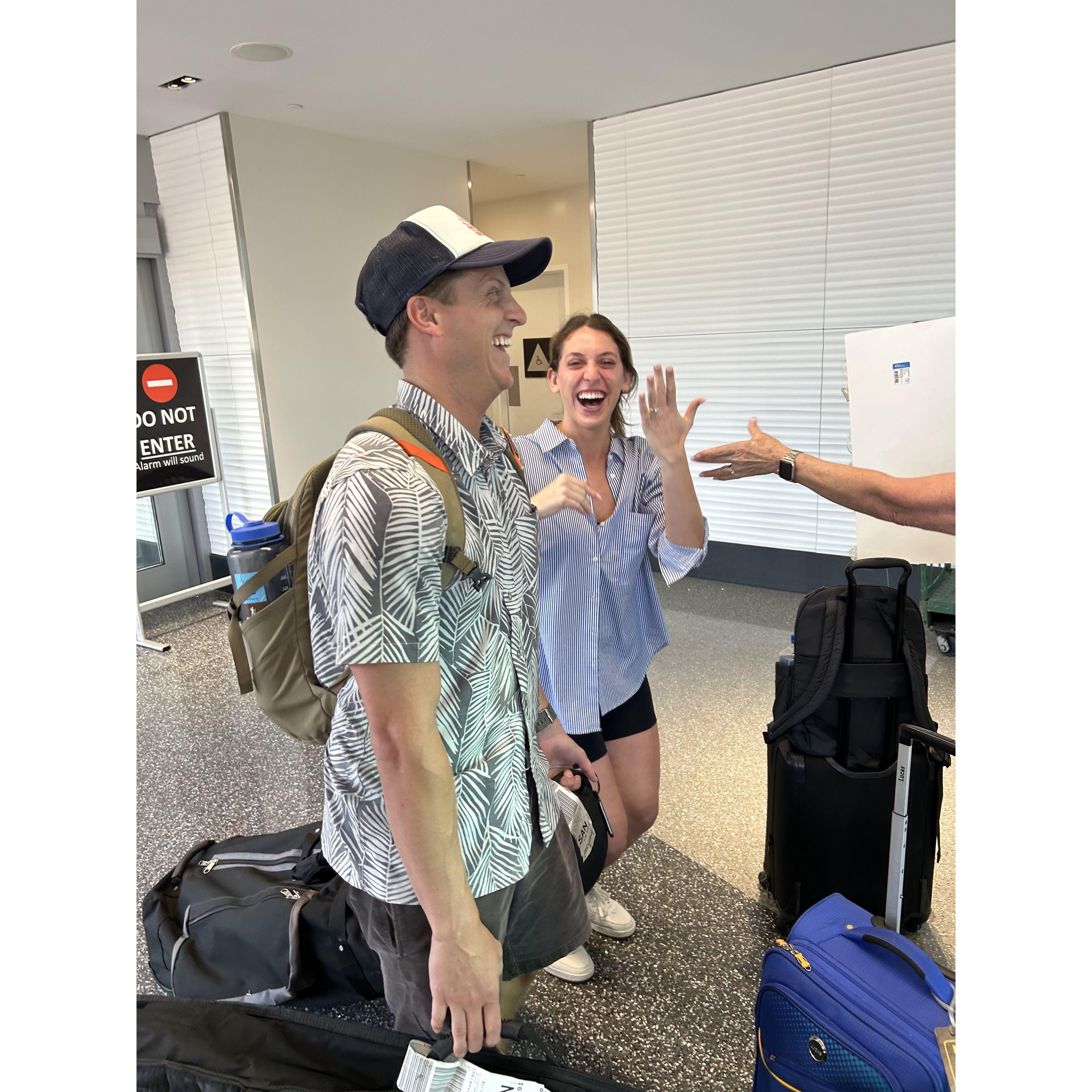 Our families surprised us when we got off the plane in San Diego after returning from our engagement in Cabo.