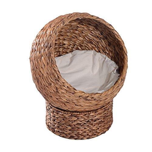 PawHut 20" Natural Braided Banana Leaf Elevated Cat Bed Basket with Cushion