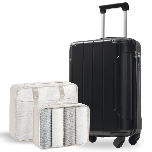 20" Hardshell Carry-On Luggage with 2 Packing Cubes & Spinner Wheels & TSA Lock, Lightweight ABS Suitcase, Black - ModernLuxe