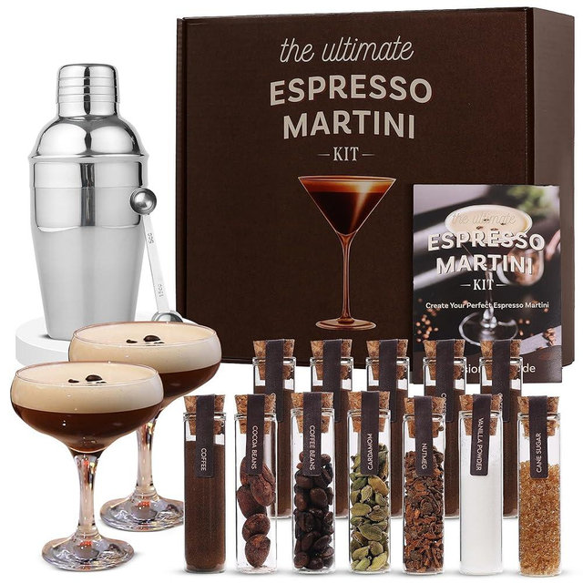 Espresso Martini Kit Gift Set– Complete Martini Maker Set with Espresso Mix, Party-Ready Accessories, and Elegant Decorations for Birthdays and Events, Gifts for Women