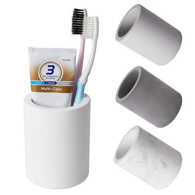 Drying Stone Toothbrush Holder, Diatomite Toothbrush Holders for Bathroom Counter, Quick Drying Electric Toothbrush and Toothpaste Holder Bathroom Organizer, White