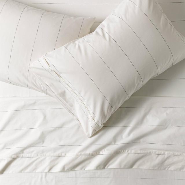 Full Thin Stripe Organic Cotton Sheet Set Sour Cream/Railroad Gray - Hearth & Hand™ with Magnolia