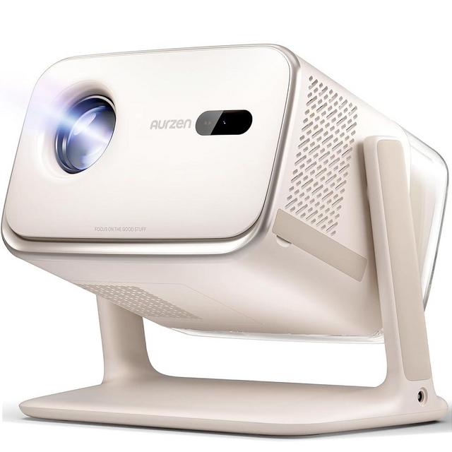 Aurzen BOOM mini Google TV 4K Supported Smart Projector with WiFi and Bluetooth, Outdoor & Home Movie Projector with 20W Speakers DoIby Audio, Real-Time Focus & Keystone, 500 ANSI Lumens, Off-white