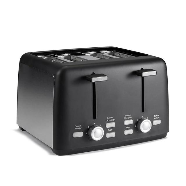 Amazon Basics 4 Slice Toaster, With 7 Browning Settings, Extra Wide Slots For Bagels and Special Breads, Removable Easy-to-Clean Crumb Trays, Cancel/Defrost/Bagel Buttons, 1500W, Black & Silver