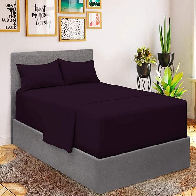 Mellanni Extra Deep Pocket Queen Sheet Set - Hotel Luxury 1800 Bedding Sheets & Pillowcases - Extra Deep Pocket Sheets up to 21" - Ultra Soft Cooling Bed Sheets - Easy Care - 4 Piece (Queen, Purple)